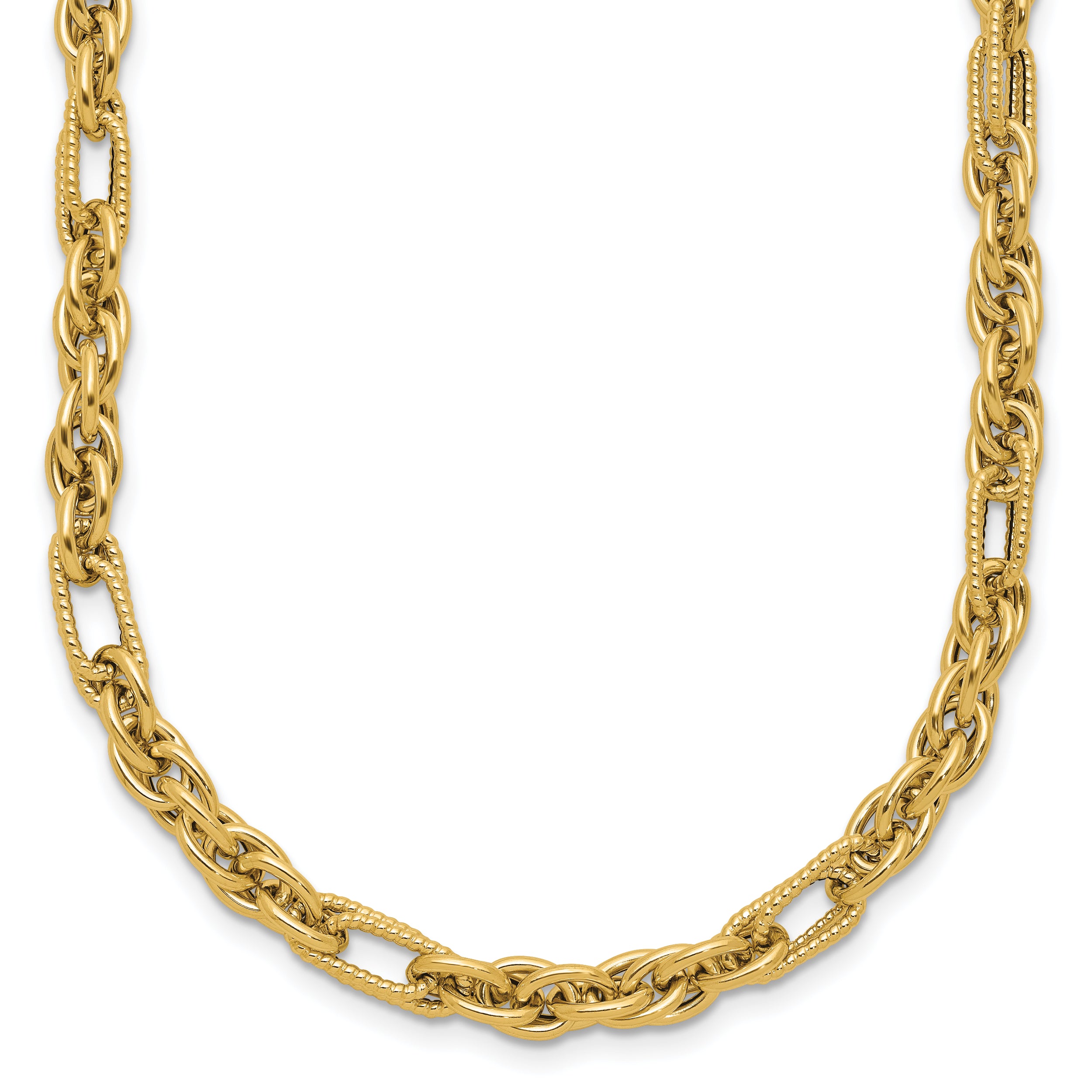 14K Polished and Textured Fancy Link Necklace