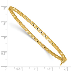 14K Polished/Textured and Twisted Hinged Bangle