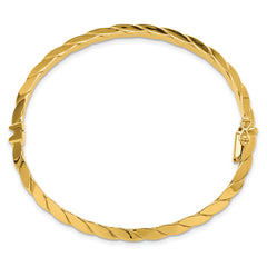 14K Polished and Grooved Fancy Hinged Bangle