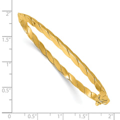 14K Polished and Grooved Fancy Hinged Bangle