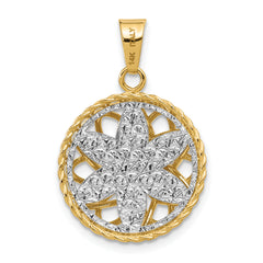 14K Two-tone Polished and Diamond-cut Fancy Pendant