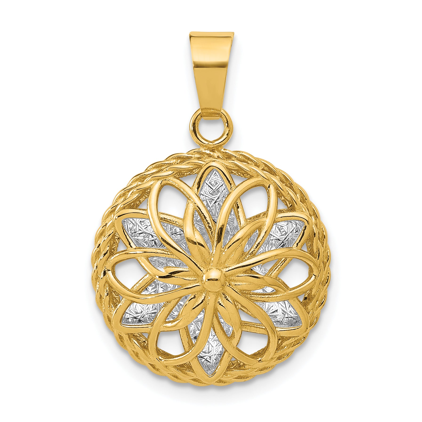 14K Two-tone Polished and Diamond-cut Fancy Pendant