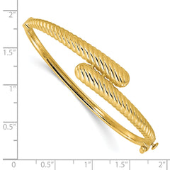 14K Polished and Grooved Bypass Hinged Bangle