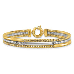 14K w/Rhodium Polished Bars Mesh Multi-strand Bracelet