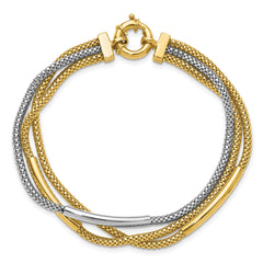 14K w/Rhodium Polished Bars Mesh Multi-strand Bracelet