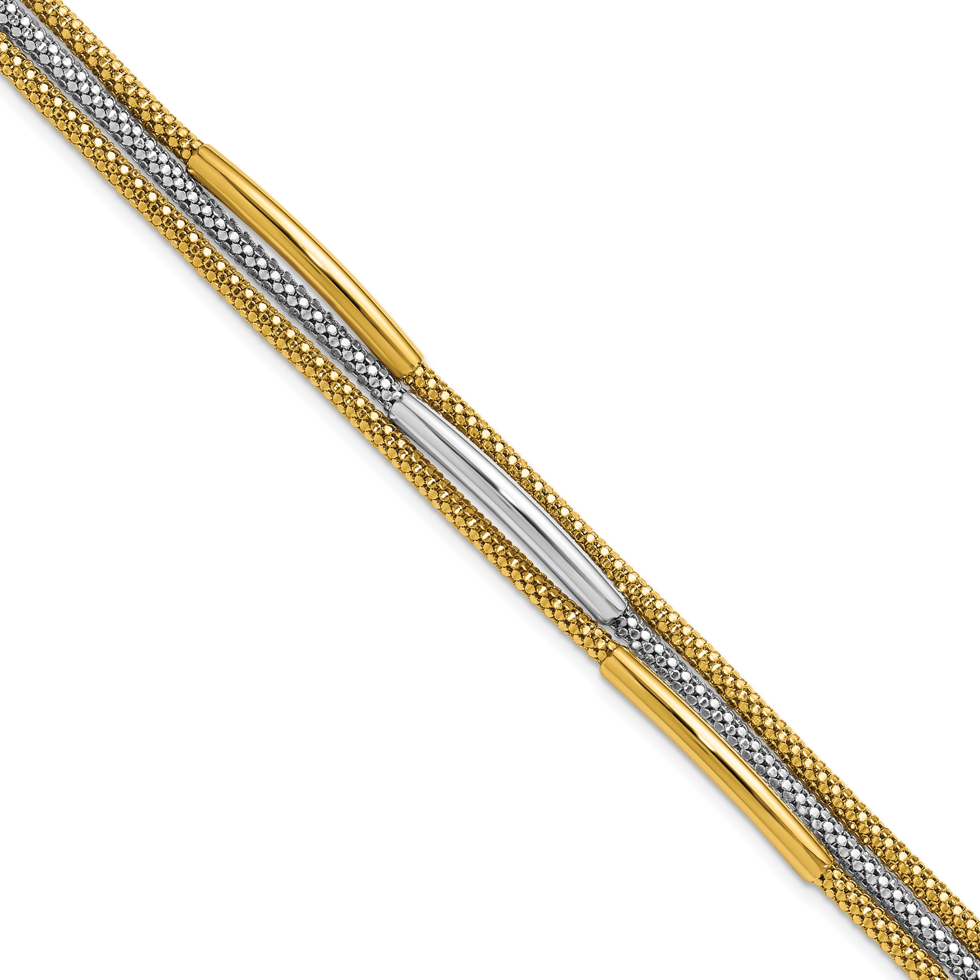 14K w/Rhodium Polished Bars Mesh Multi-strand Bracelet