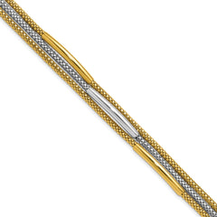 14K w/Rhodium Polished Bars Mesh Multi-strand Bracelet