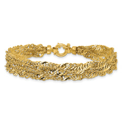 14K Polished/Diamond-cut Multi-strand Singapore Bracelet