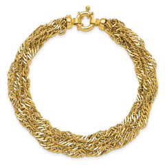 14K Polished/Diamond-cut Multi-strand Singapore Bracelet