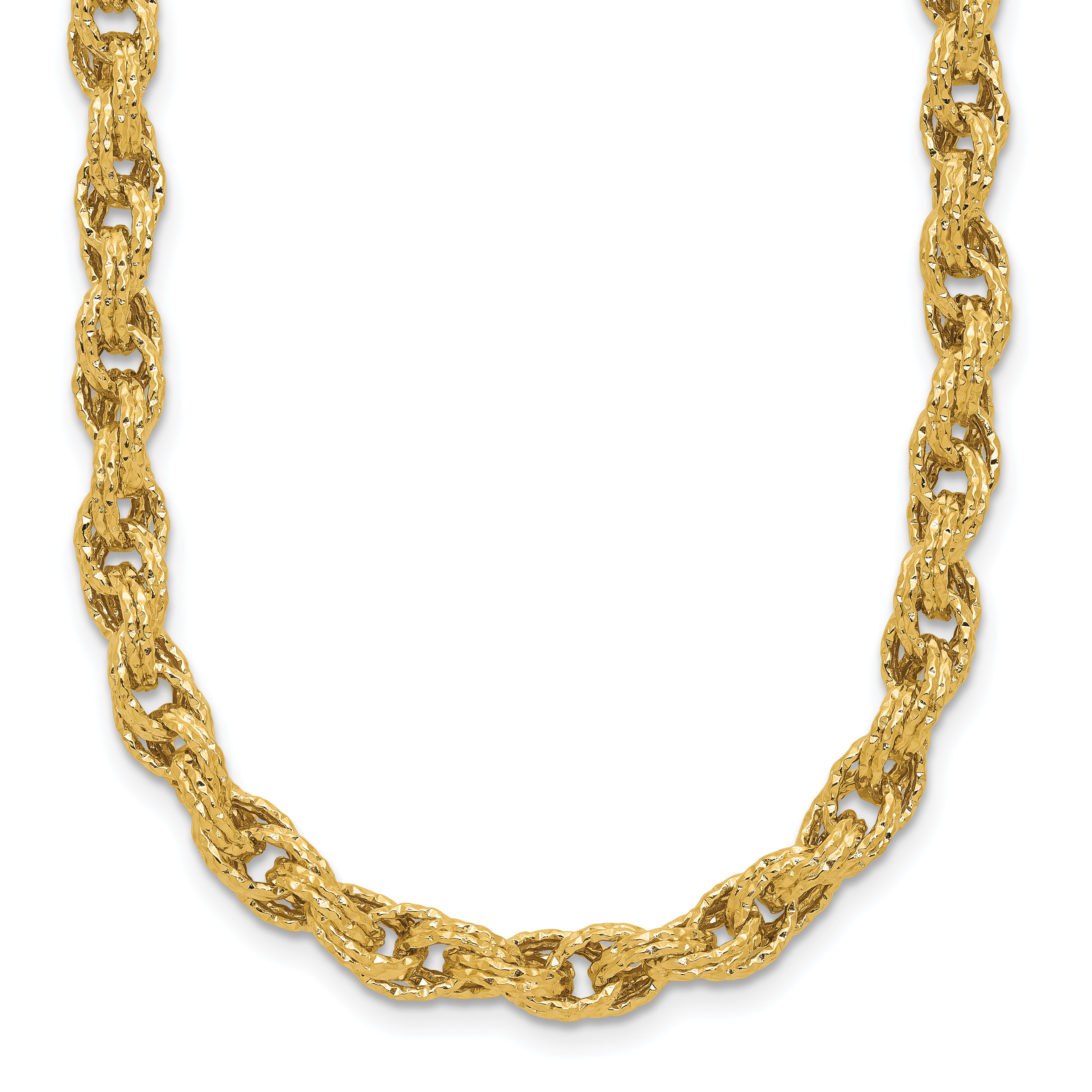 14K Polished/Textured/Dia-cut Twisted Link Necklace