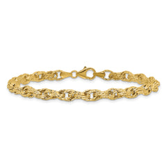14K Polished/Textured/Dia-cut Twisted Link Bracelet
