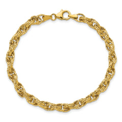 14K Polished/Textured/Dia-cut Twisted Link Bracelet