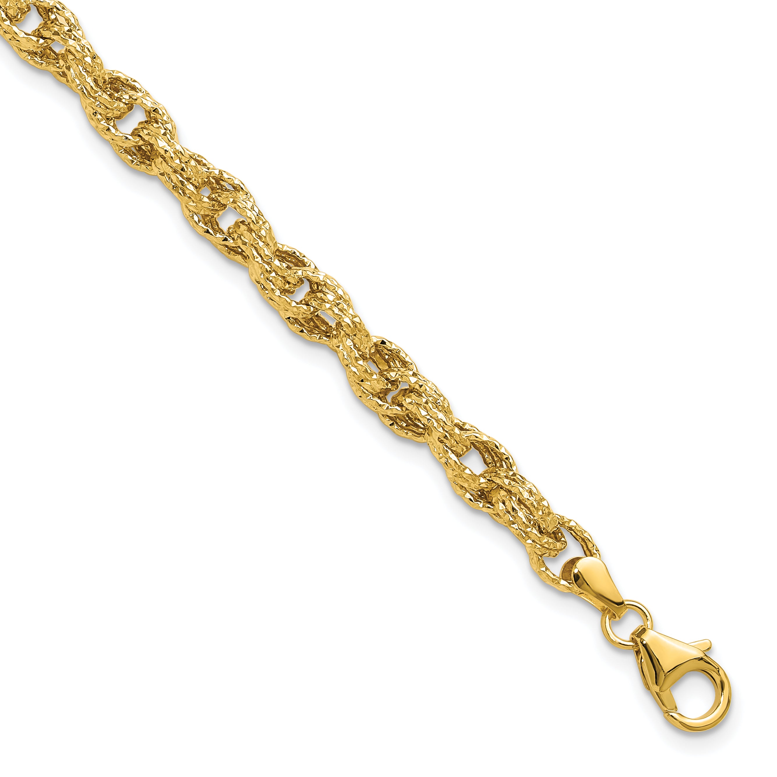 14K Polished/Textured/Dia-cut Twisted Link Bracelet