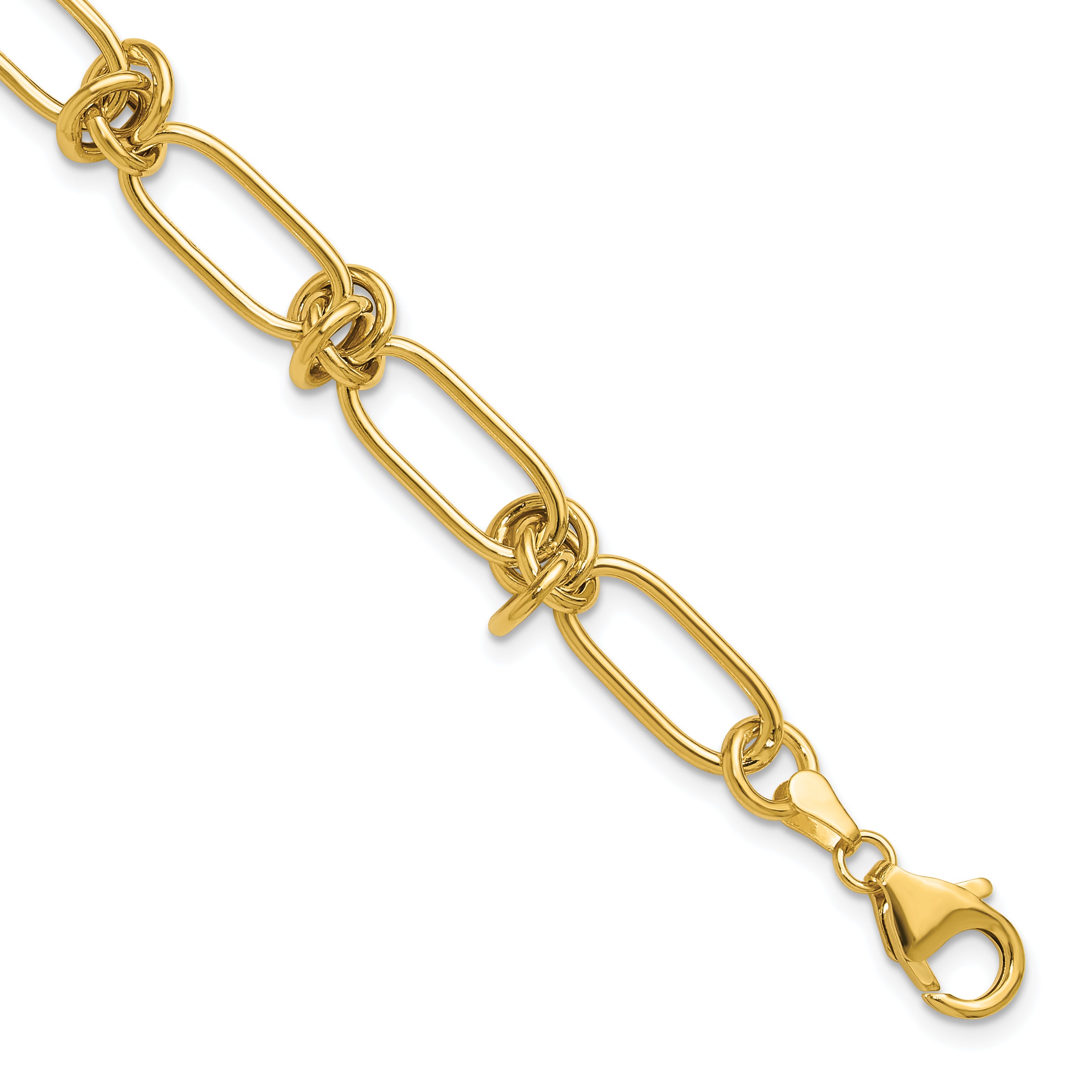 14K Polished Love Knot Fancy Paperclip Link Bracelet