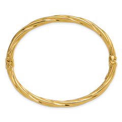 14K Polished and Textured Twist Hinged Bangle