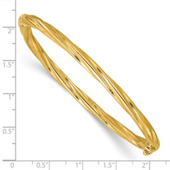 14K Polished and Textured Twist Hinged Bangle