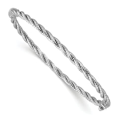 14K w/ White Rhodium Polish/Diamond-cut Twisted Hinged Bangle