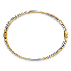 14K w/Rhodium Polished/Diamond-cut Twist Hinged Bangle
