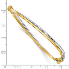 14K w/Rhodium Polished/Diamond-cut Twist Hinged Bangle