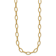 14K Polish/Texture/Dia-cut Fancy Oval Link Necklace