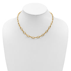 14K Polish/Texture/Dia-cut Fancy Oval Link Necklace