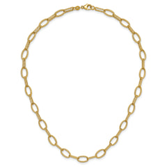 14K Polish/Texture/Dia-cut Fancy Oval Link Necklace