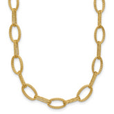 14K Polish/Texture/Dia-cut Fancy Oval Link Necklace