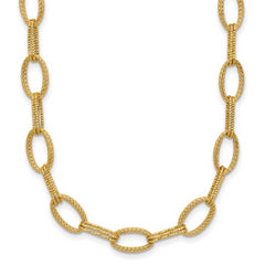 14K Polish/Texture/Dia-cut Fancy Oval Link Necklace