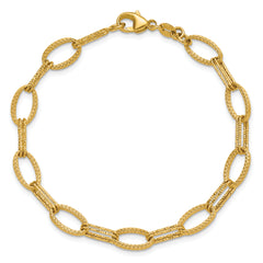 14K Polish/Texture/Dia-cut Fancy Oval Link Bracelet