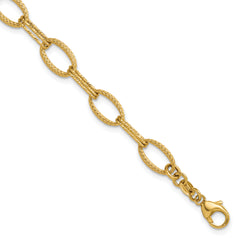 14K Polish/Texture/Dia-cut Fancy Oval Link Bracelet