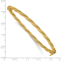 14K Polished and Textured Twisted Hinged Bangle
