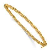 14K Polished and Textured Twisted Hinged Bangle