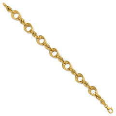 14K Polished Fancy Circle and Rope Link Bracelet