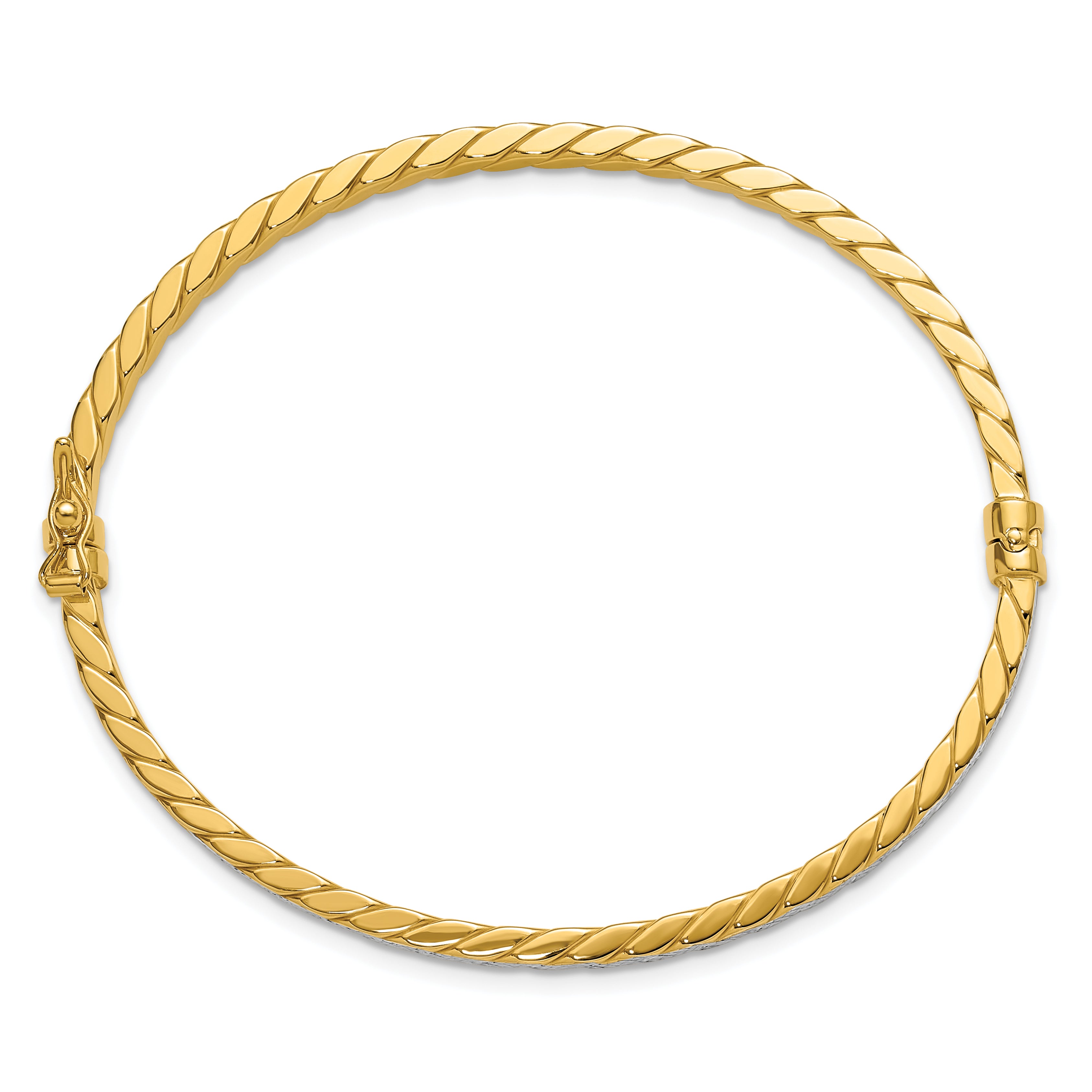 14K w/Rhodium Polished and Diamond-Cut Hinged Bangle