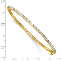 14K w/Rhodium Polished and Diamond-Cut Hinged Bangle