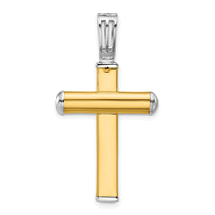 14K Two-tone Polished and Diamond-cut Cross Pendant