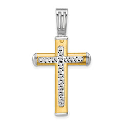 14K Two-tone Polished and Diamond-cut Cross Pendant