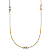 14K Two-tone Polished / Dia-cut Beads w/2in ext. Necklace