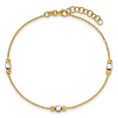 14K Two-tone Polished / Dia-cut Beads w/1in ext. Bracelet