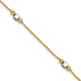 14K Two-tone Polished / Dia-cut Beads w/1in ext. Bracelet