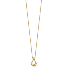 14K Polished / Dia-cut Open Teardrop w/2in ext. Necklace