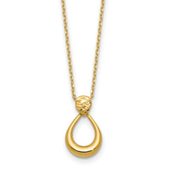 14K Polished / Dia-cut Open Teardrop w/2in ext. Necklace
