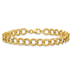 14K Polished and Textured Fancy Link Bracelet
