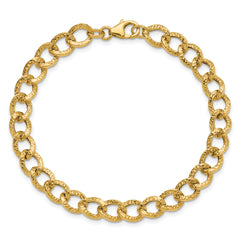 14K Polished and Textured Fancy Link Bracelet