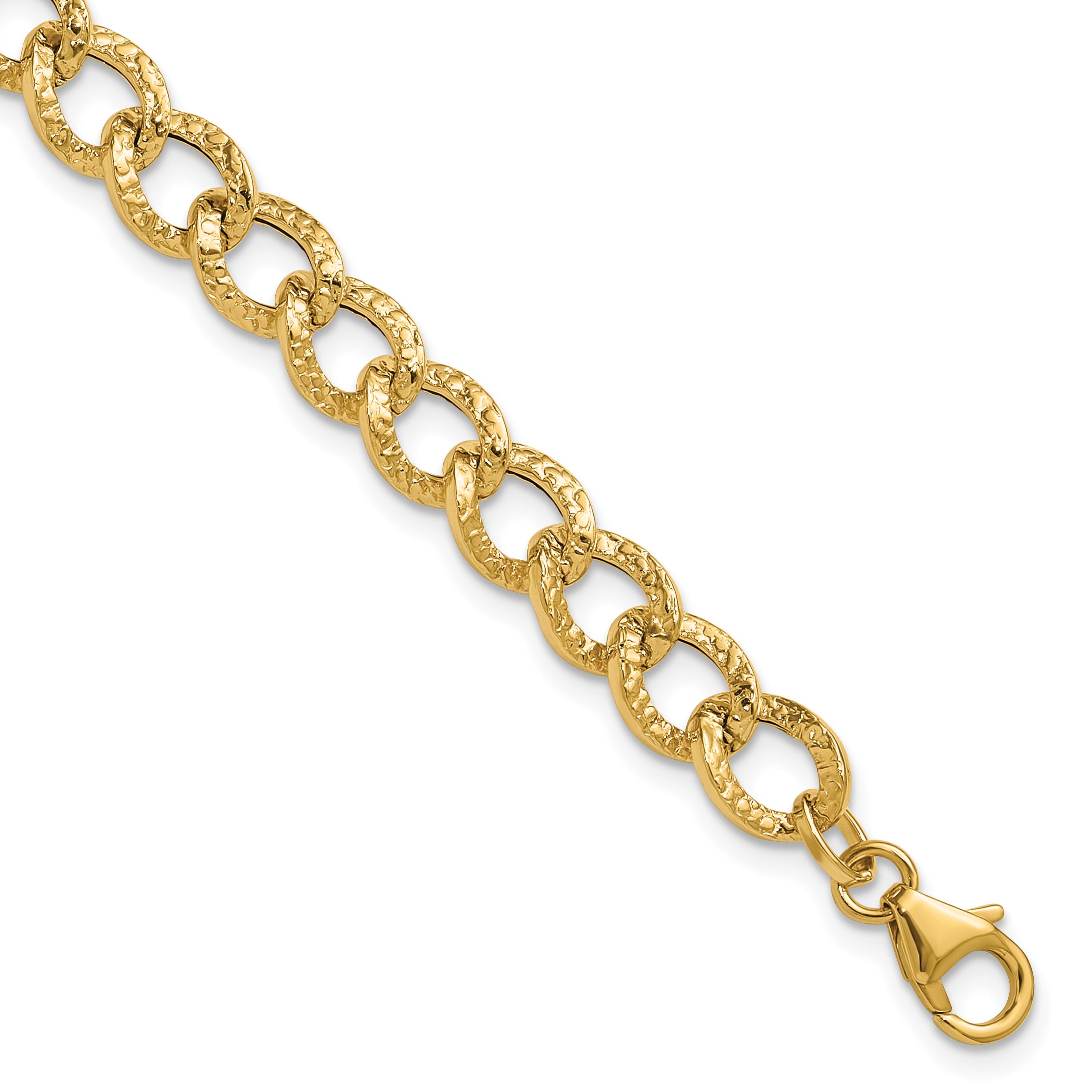 14K Polished and Textured Fancy Link Bracelet