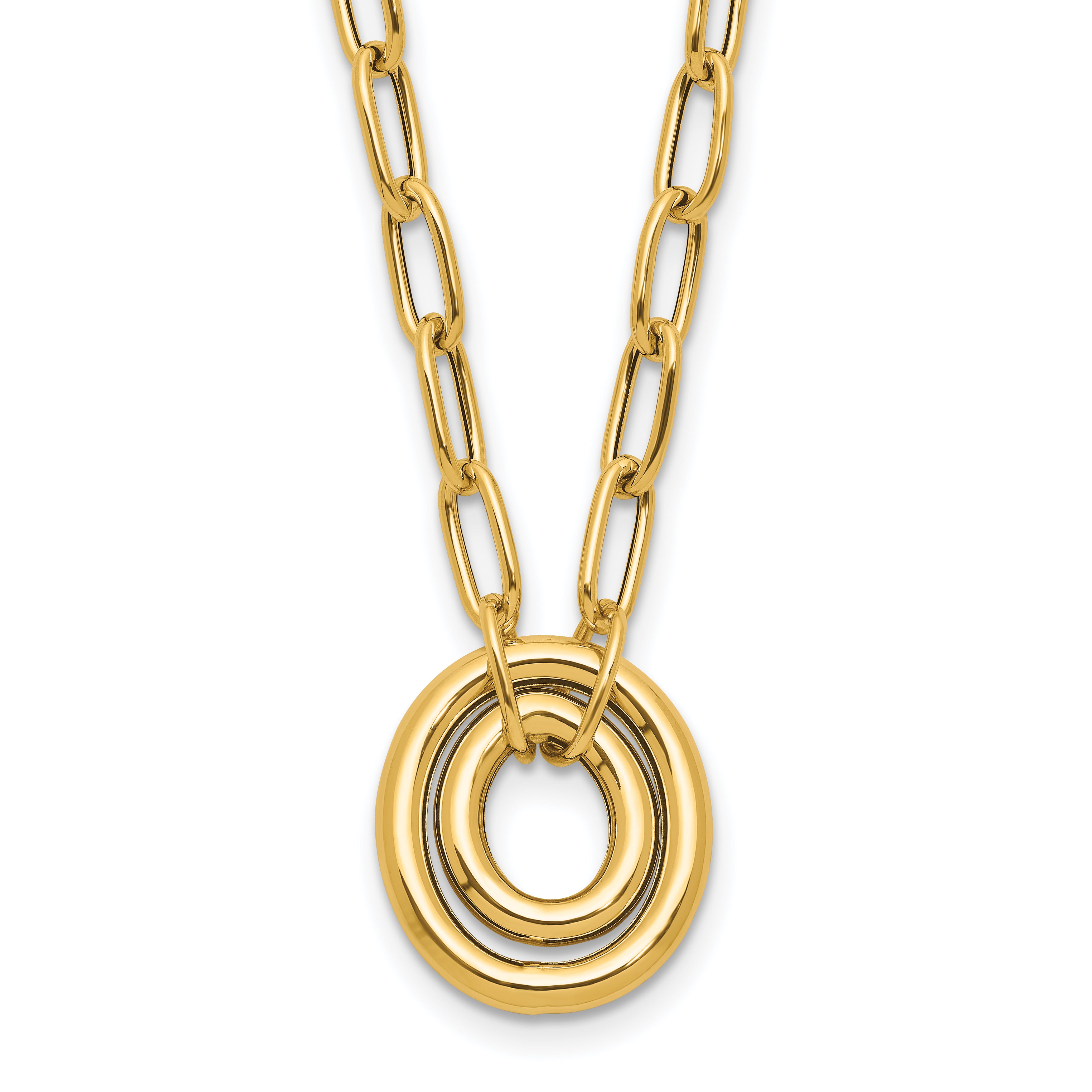 14K Polished Paper Clip Link with Oval Accent Necklace