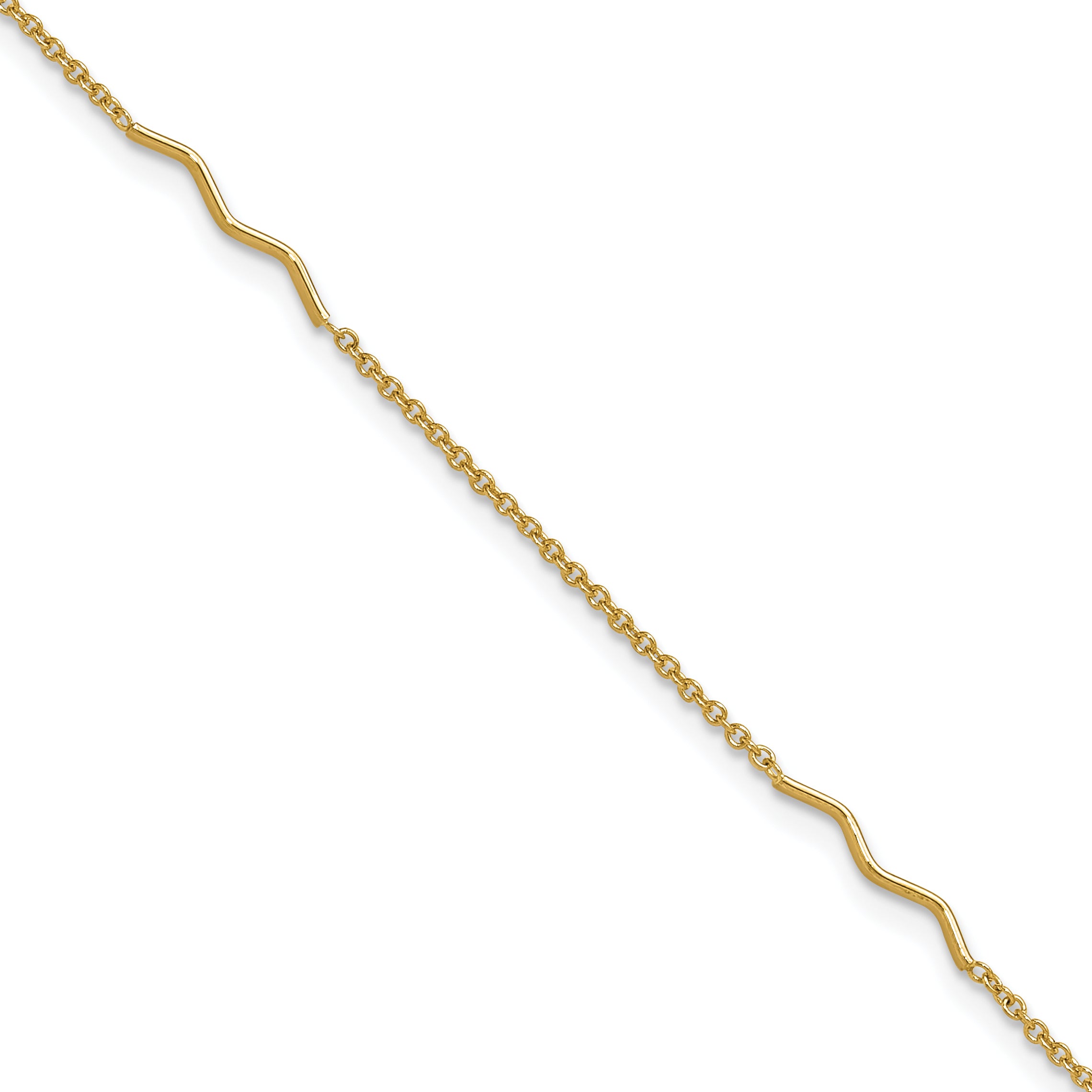 14K Wavy Bar 3-Station 9 inch Plus 1 inch Extender - Total 10 inch Anklet