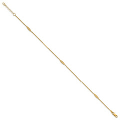 14K Bar and Textured Oval 9 inch Plus 1 inch Extender - Total 10 inch Anklet