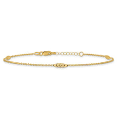 14K Bar and Textured Oval 9 inch Plus 1 inch Extender - Total 10 inch Anklet
