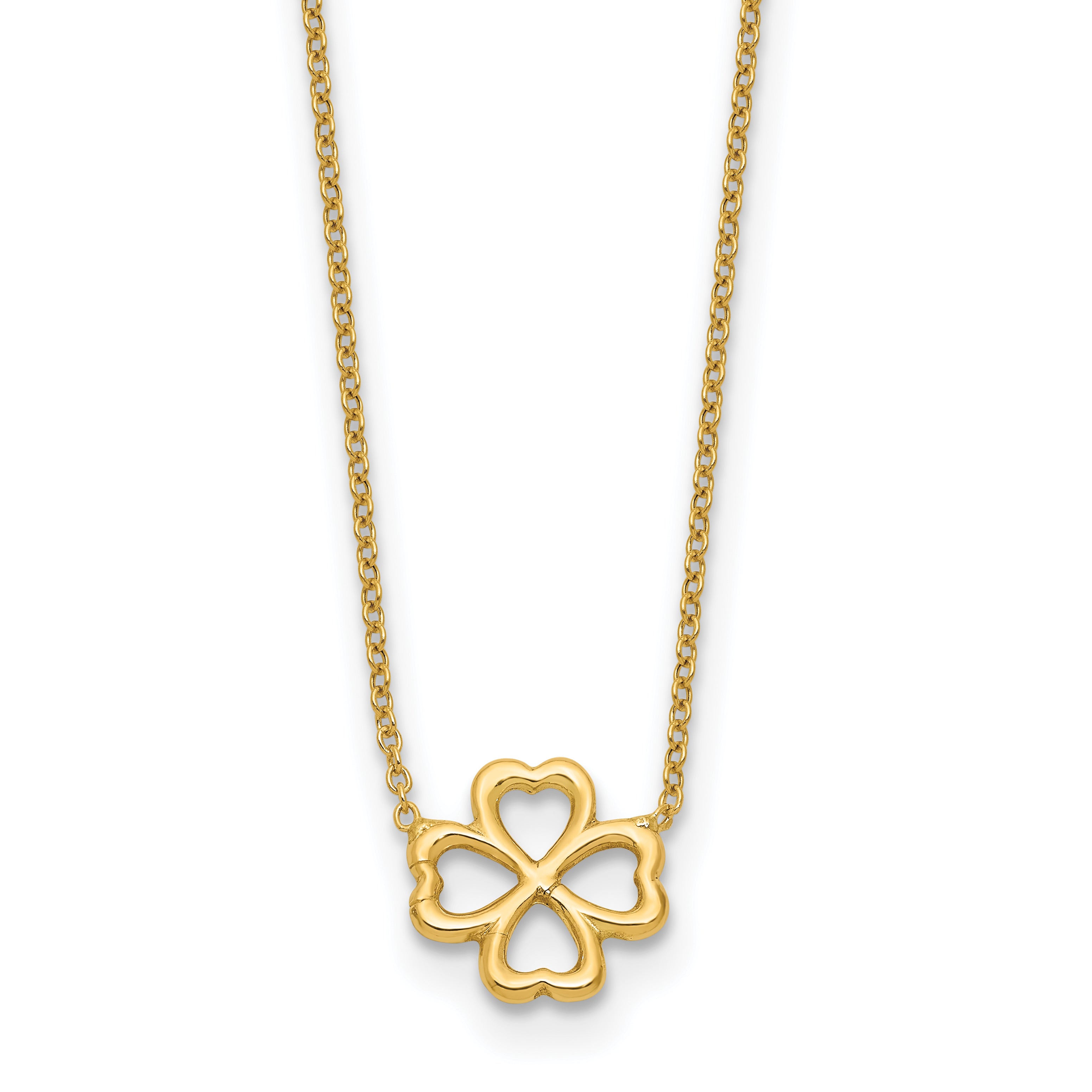 14K Polished 4-Leaf Clover w/2in ext. Necklace